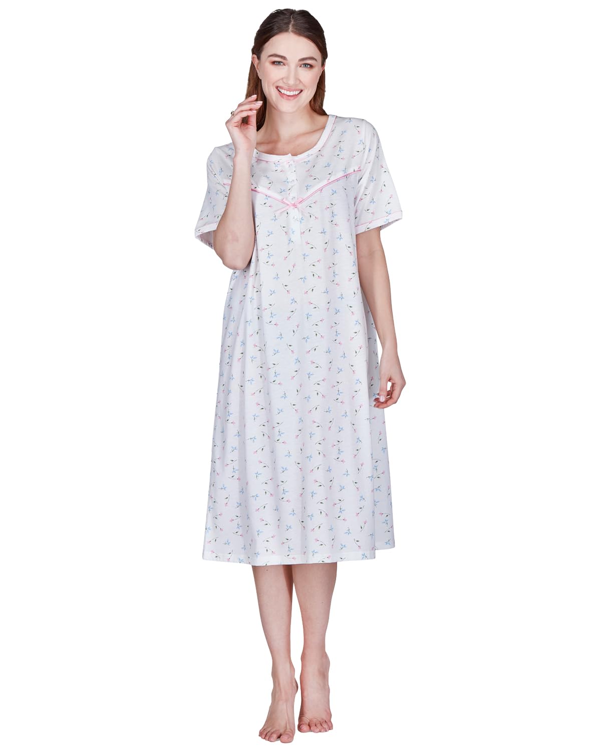 Undercover Ladies 'Flower Leaf' Jersey Short Sleeve Nightie 05354 Ivory XL-2XL