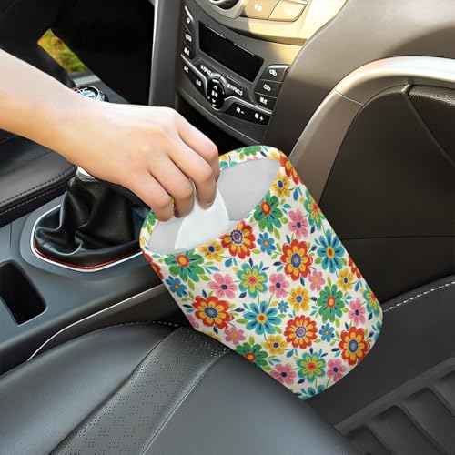 Image of Colorful Dahlia Car Waste Basket Can Universal Compact Console Seat Rubbish Holder Mini Car Interior Organizer for Car Auto Garbage, Easy to Use