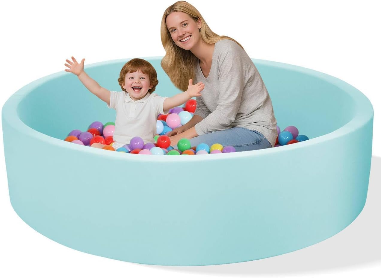 Memory Foam Ball Pit for Kids, Soft Ball Pool Round Ball Pit for Toddlers Play(Balls are NOT Included) (Light Blue, 128CM/50.4IN)