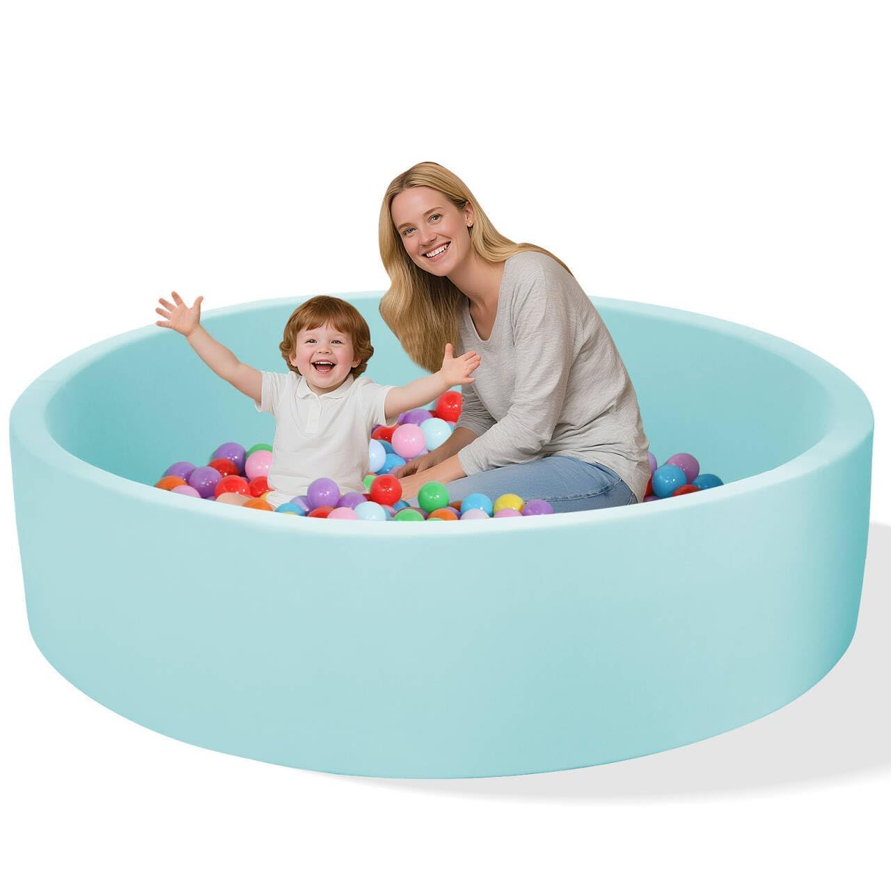Memory Foam Ball Pit for Kids, Soft Ball Pool Round Ball Pit for Toddlers Play(Balls are NOT Included) (Light Blue, 128CM/50.4IN)