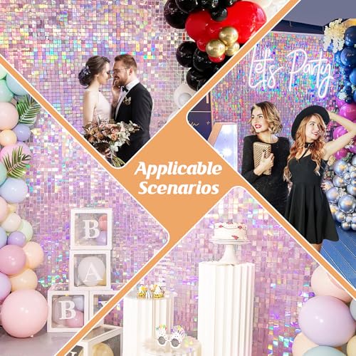 Image of Iridescent Pink Shimmer Wall Backdrop,Shiny Sequins,24Pcs Sequins Backdrop Decoration Panels,Glitter Bling Photo Background Decorations for Birthday Party Wedding Anniversary Graduation