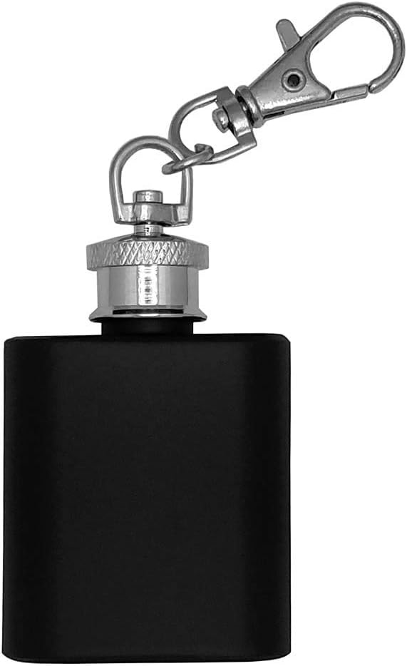 Gifts Infinity® Stainless Steel 1oz Black Key Chain Hip Flask Assorted Colors, (1oz Black)