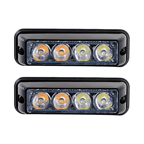 2X 12W While Amber High Power 4-LED Waterproof Car Truck Grille Emergency Warning Strobe Flash Light