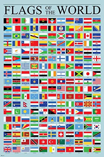 Image of Laminated Flags of the World Poster Geography Classroom Decor 2026 International Country Reference Chart Poster Dry Erase Wall Art 16x24