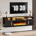 LEMBERI Floating Fireplace TV Stand 70'' Wall Mounted Shelf, LED Light Entertainment Center and Storage, Modern Wood Media TV Console with Highlight Cabinet for Living Room (Black)