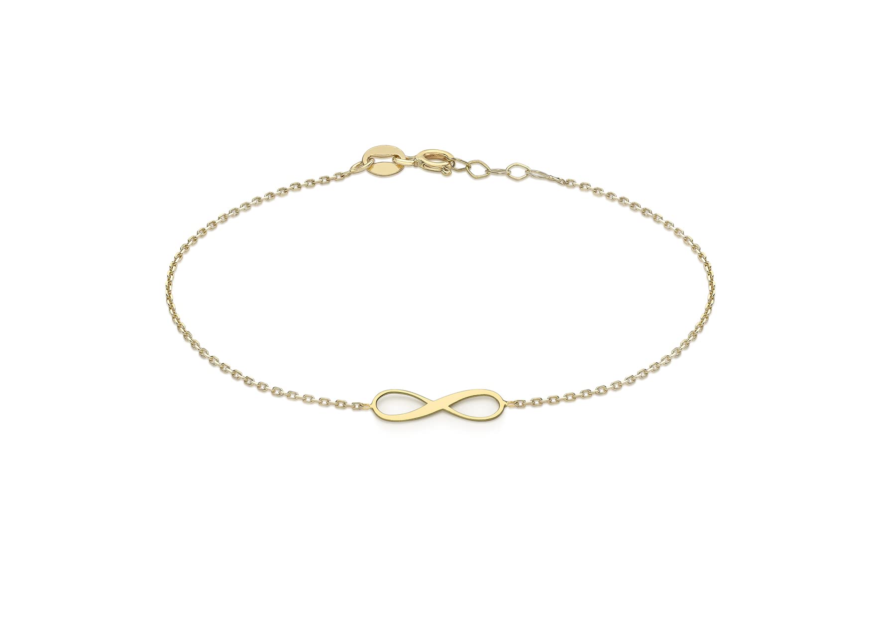 CARISSIMA Bracciale da donna in oro giallo 9 ct con simbolo infinito da 15,5 x 4,8 mm e catena regolabile, 18–19 cm