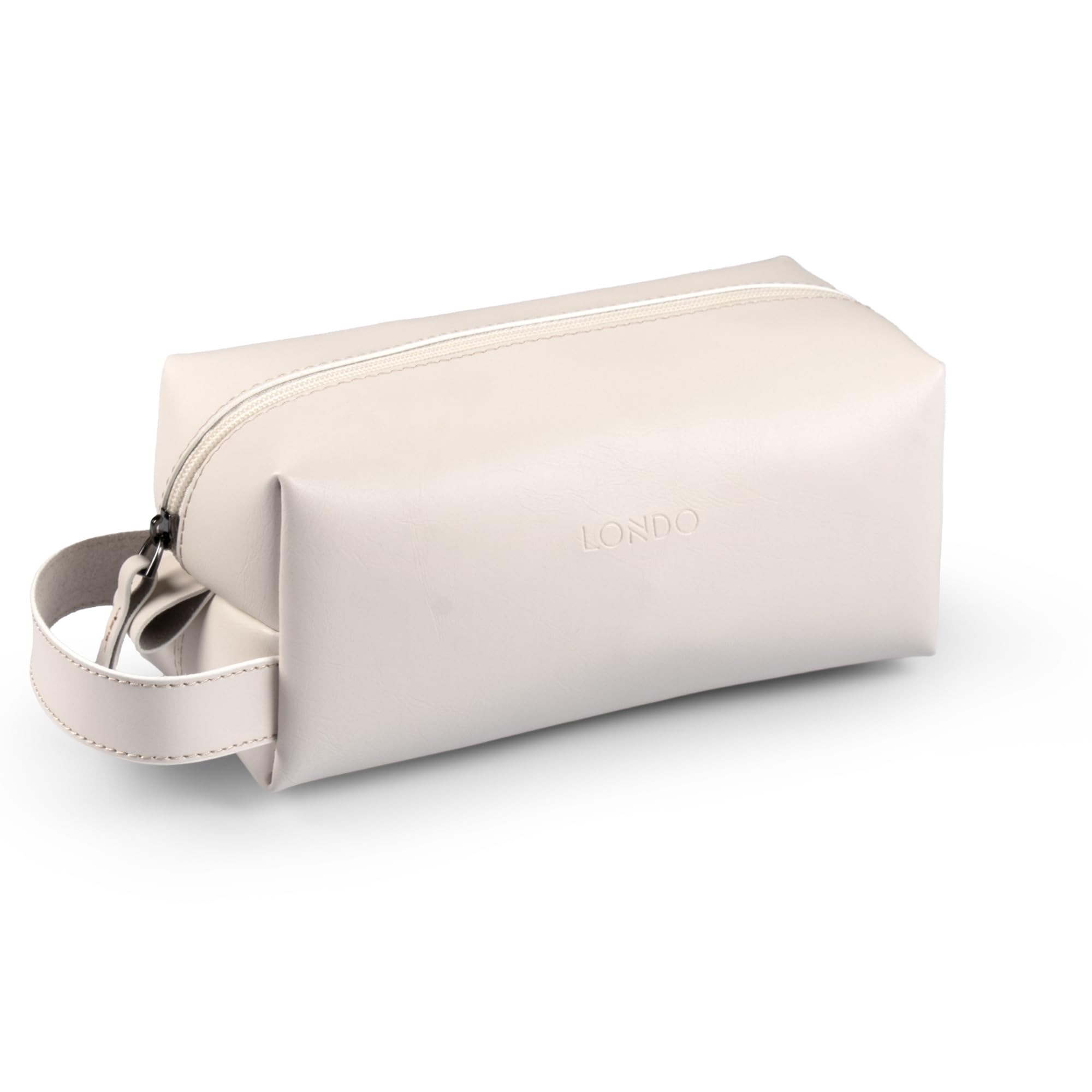 LONDO Leather Cosmetic Makeup Pouch & Travel Watch Box. High Quality Stylish Durable Protective Storage Organizer for Toiletries & Versatile Accessories, White, Leather Cosmetic Makeup Pouch & Travel