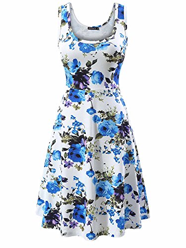 FENSACE Women s Sleeveless Scoop Neck Summer Beach Midi Flared Tank Dress (X-Large, 17020-9)