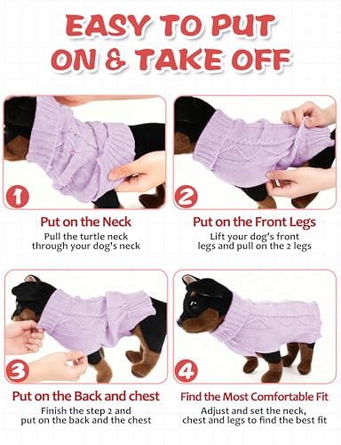 Image of Dog Sweaters for Small Medium Large Dogs Cats, Soft Warm Turtleneck Pullover Solid Cable Knit Fleece Stretch Pet Clothes,Classic Fuzzy Coat for Puppy Girl Boys for Fall Winter Cold Weather