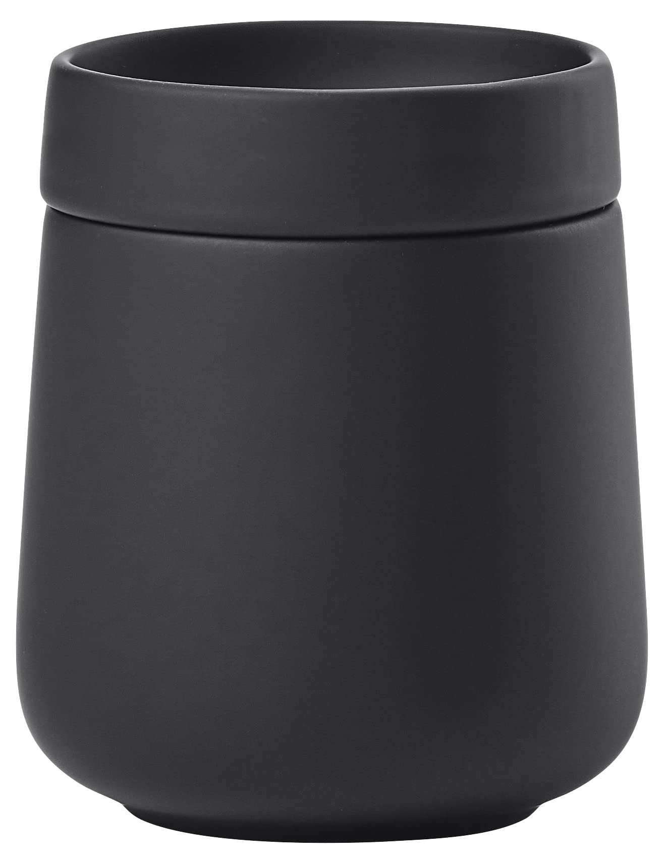 ZONE DENMARKNova One Ceramic Storage Box with Lid for Bathroom Utensils such as Cotton Pads & Cotton Buds Diameter 3.3", Height 3.39", Capacity 290 ml, Black