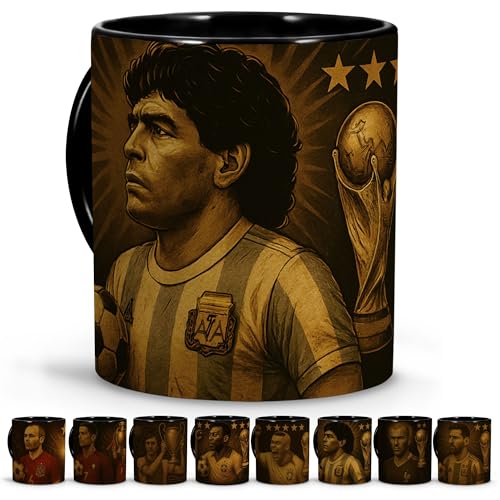 Taza Maradona. Tazas Leyendas del Fútbol. Tazas Desayuno. Cosas de Futbol para Niños. Entrenador Futbol. Dia del padre Regalos Originales. Colección Única Leyendas 330ml Maradona