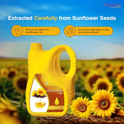Image of Patanjali Fortified Sunflower Oil Cold Pressed Cooking oil suitable for Cooking & Frying, Nutrient-Rich & Cholesterol Free Cooking Oil for Everyday Use, 5L Jar