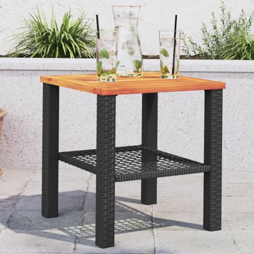 Iiaky Gartentisch Terrassentisch Wetterfest Lounge Tisch Outdoor BalkonhäNgetisch Schwarz 40x40x42 cm Poly Rattan Akazienholz