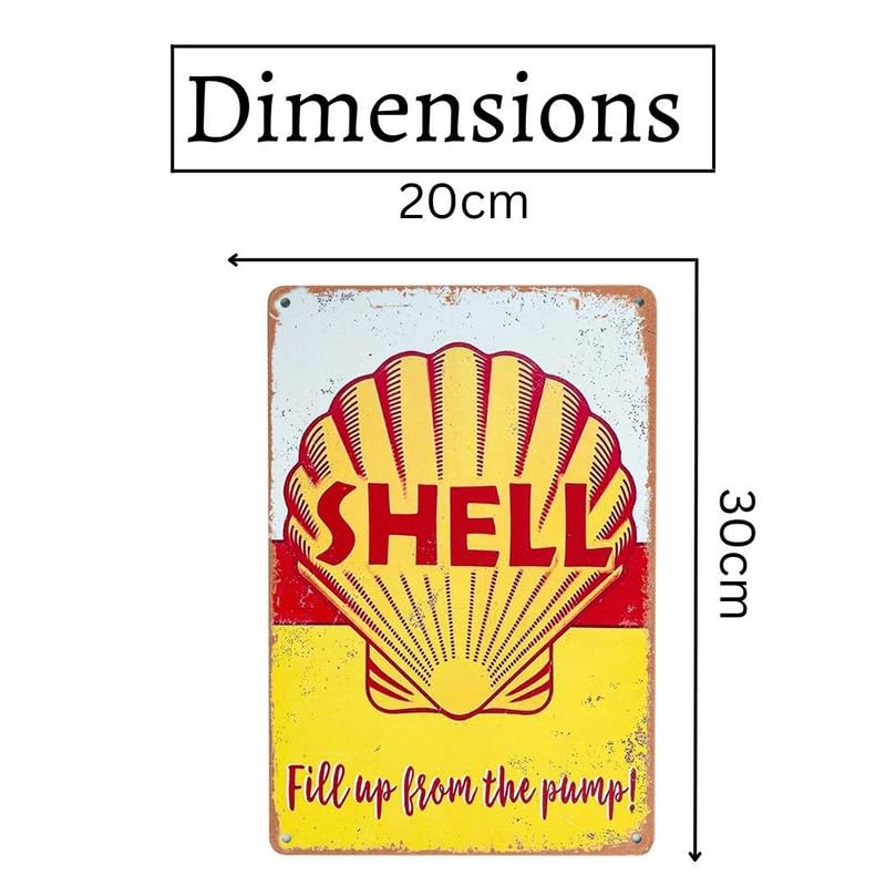Image of Eazywagon Decorative Retro Metal Signs Wall Plate - 12x8 Inch (Shell Petrol) | Weatherproof Vintage Metal Sign Plate for Cafe, Home, Bar, Garage | Decorative Wall Hanging Sign Board