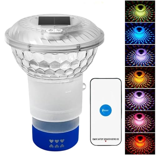 Contenedor de Cloro Flotador de Nadador de Cloro, Flotador de Cloro Solar con Cambio de Color y Control Remoto | Apertura de Dosificación Simple para el Cuidado de la Piscina