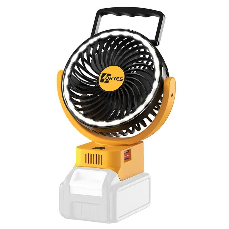ohyes Cordless 5IN Jobsite Fan Fit For DeWALT 20V Max Battery Brushless Motor Variable Speed USB Fast Charging For Camping and Workshop(Battery not included)