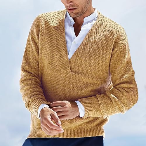 Men's Fashion V-Neck Warm Outdoor Long Sleeve Knitted Sweater Top Lightweight Pullover Knitted Fall Winter Sweaters2