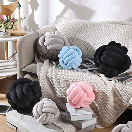 Namalu 2 Pieces Knot Ball Pillows Round Plush Aesthetic Cushion Pillows Soft Stress Relieving Cute Decorative Knotted Pillows For Kids Bed Sofa Bedroom Decor (Black, 7.87 Inches) #TOP2