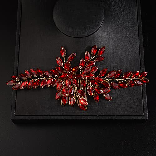 Peigne à cheveux de mariée rouge en cristal Teyglen pour femme