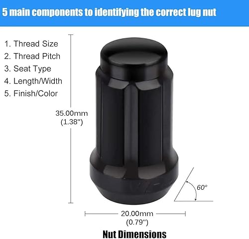 Miniatura 7 de NPAUTO Tuercas de rueda de rosca de 12 pulgadas x 20, asiento de abultamiento cónico, ranura de bellota de extremo cerrado de abultamiento de 1.38