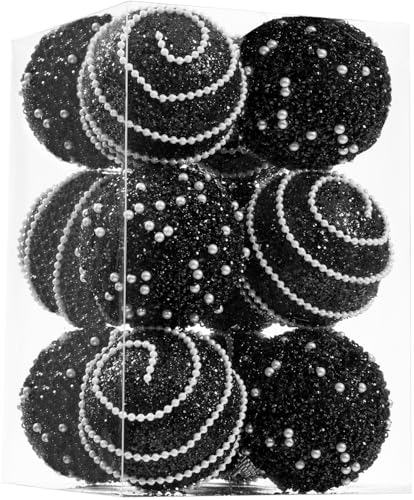 Black Christmas Ball Ornaments, Christmas Ball Decorations Shatterproof Plastic Hanging Pearl Balls for Holiday Party(70mm/2.76", 12ct) - image 1