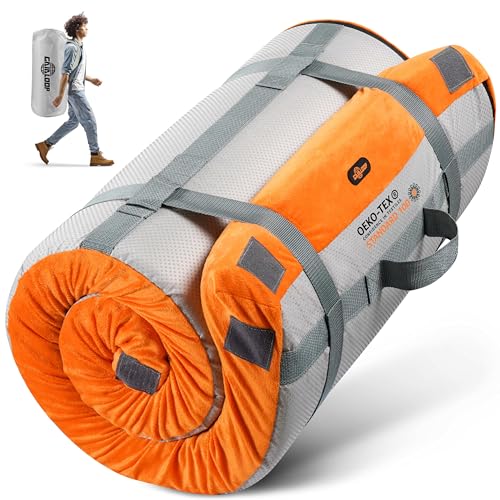 Image of GAIALOOP 3 Inch Memory Foam Camping Mattress, Dual Layer Thick Sleeping Camp Pad for Car Tent Cot, Roll-Up Portable Glamping Floor Bed for Guests Sleepover
