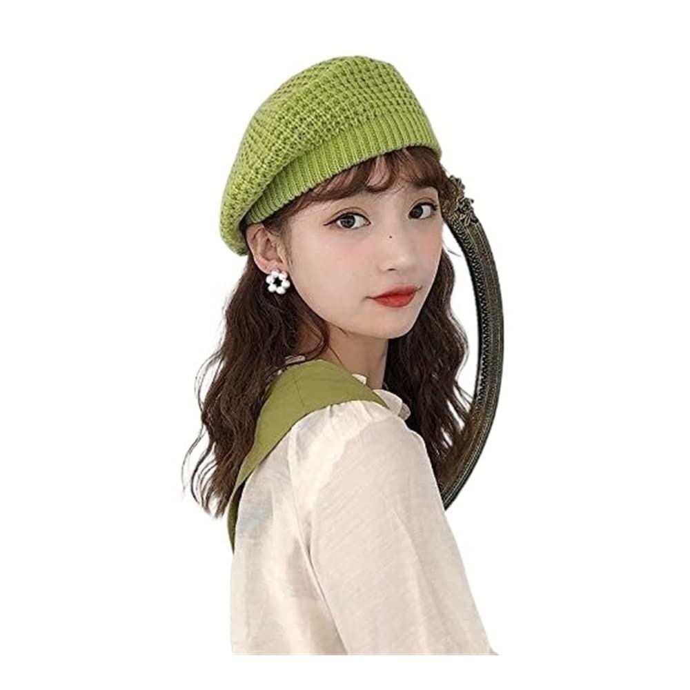 Bonnet Hiver Béret Tricoté Chaud d'hiver pour Femmes ， Au Crochet Chapeaux Casquette d'artiste De Couleur Unie Style Français Bonnets Chaud
