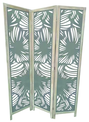 VERDELOOK | Paravento Palmy, Paravento Pieghevole con 3 Ante in Legno, 132x6 – H.170 cm, Grigio e Legno, Fantasia Astratta, Divisorio da Interno