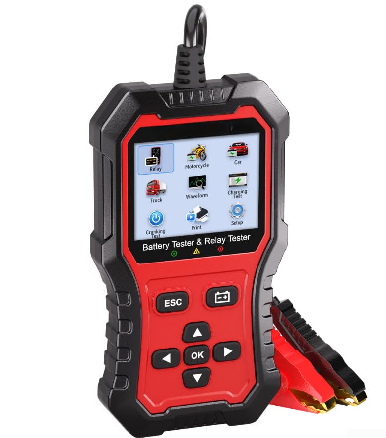 Tester per batteria auto, tester relè automobilistico, rilevamento tensione 12V 24V con display a colori per veicolo moto camion