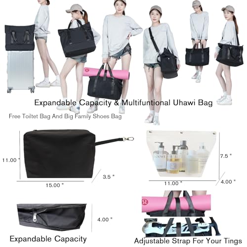 Travel Duffle Bag,Weekender Bags for Women with Big Family Shoe Bag+Buckle Toiletry Wet bag+Laptop compartment,Expandable Capacity,Gym Duffel Bag,Overnight Bag,Hospital Bags (Black)2