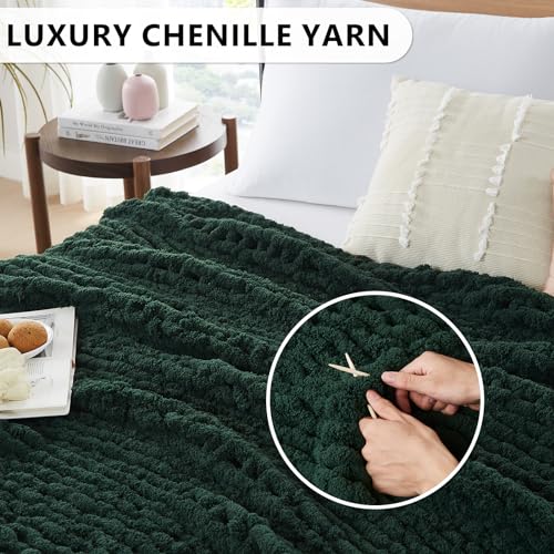 L'AGRATY Chunky Knit Blanket Throw - Soft Chunky Throw Blanket 50x60: 100% Hand Kintted Chenile Crochet Throw Blanket for Couch - Large Cable Knit Chunky Blanket for Home Decor(Olive Green)