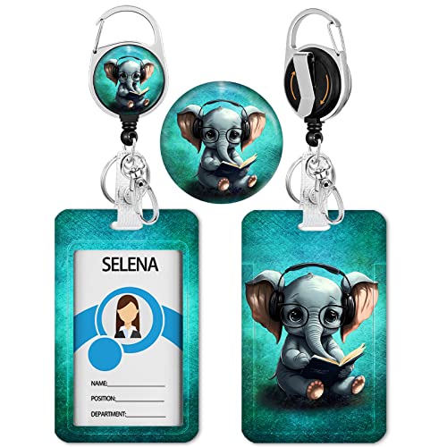 Cute Elephant Badge Holder With Retractable Reel, Id Card Work Badge Holder With Clip Heavy Duty, Vertical Card Name Tag Badge Cover Case Protector For Work Office Nurse Teacher Women Gifts #TOP2