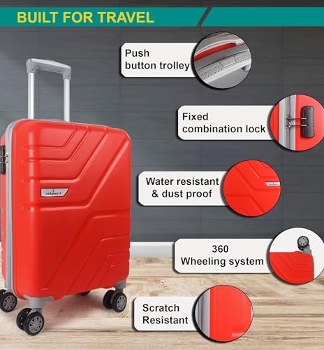 Image of Trumpkin Suitcase 360 Degree Small Suitcase /Cabin-Luggage / 22 inch inch /Size 55 cm /Hard-Sided Luggage Trolley Bag /Model-Z / 360 Rotating / 8 Wheels (Red)