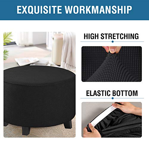 Image of H.VERSAILTEX Ottoman Cover Stretch Ottoman Slipcover Round Ottoman Storage Cover Folding Stool Covers Furniture Protector Cover for Footrest Ottoman Fit Dia 20 inch - 23 inch, Black