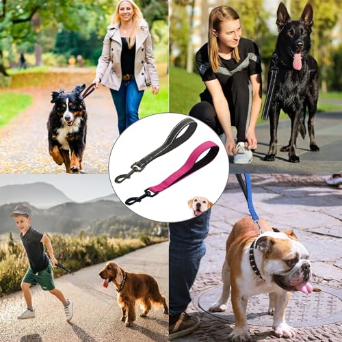 MEISO 2 Stück Hundeleine, 30cm Kurzführer Hund, Hundeleine aus Nylon mit Gepolstertem Griff, Taktische Kurze Hundeleine, Kurze Leine, für Mittelgroße Hunde Große Hunde (Schwarz + Rosenrot)
