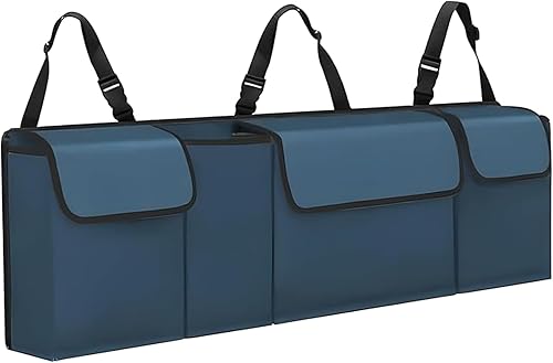 Miniatura 7 de Organizador de maletero de automóvil, para colgar en el asiento trasero, gran almacenamiento con correas ajustables, bolsa de carga plegable de PVC