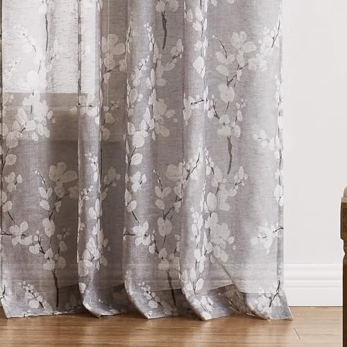 Image of BFAM Sheer Curtain with Floral Print, Premium Printed Sheer Drapes, Eyelet /Grommet Curtain for Living Room, Bedroom, Light Filtering Curtains, Brown Floral 8 Feet,Pack of 1 Curtain