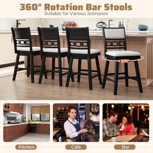 Butacos Giantex de 25 pulgadas, set de 2 sillas altas modernas para barra con respaldo acolchado y ahuecado, estructura de madera de caucho, giro de 360°, para isla de cocina, pub o cafetería miniatura 6