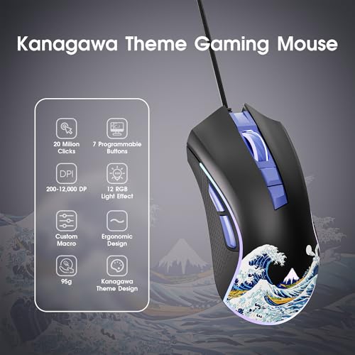 Hitime XH-SHUBIAO-HS Xvx Wired Gaming Mouse, 12000 Dpi Rgb Gaming Mouse With 12 Backlit Modes & 7 Macro Buttons, Pc Gaming Mice Support Diy Keybinding thumb #1