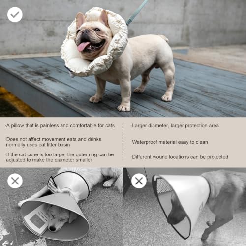 Image of H HIDREAM Dog Cone Collar Stress-Free Recovery Cone Alternative: Adjustable Depth & Diameter for Wide-Neck Dogs (Pugs, Bulldogs, Bullies) Egg White XL-B