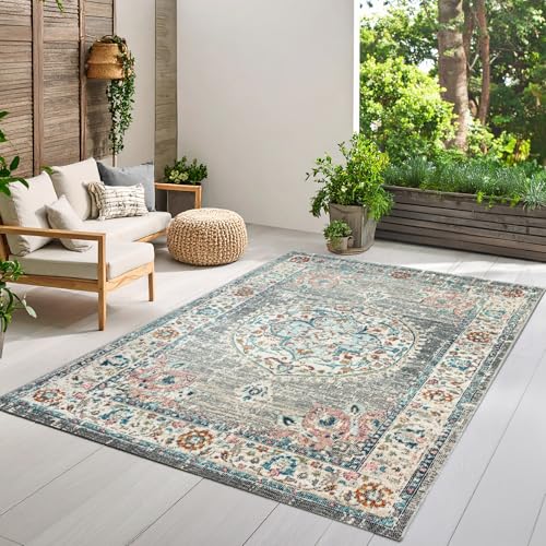 the carpet Palma - Outdoor Teppich wetterfest – Balkon Teppich, Terrasse & Garten – UV-beständig, pflegeleicht, Indoor Outdoor Teppich, Grau-Orient, 240 x 340 cm