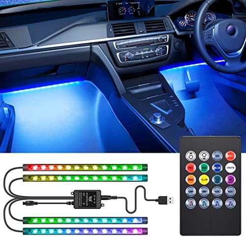 - USB LED Car Interior Lights, RGB 5050 LED Lights with Remote Control, 4 x 22 cm, RGB Strip Light, Trim Backlight, Waterproof
