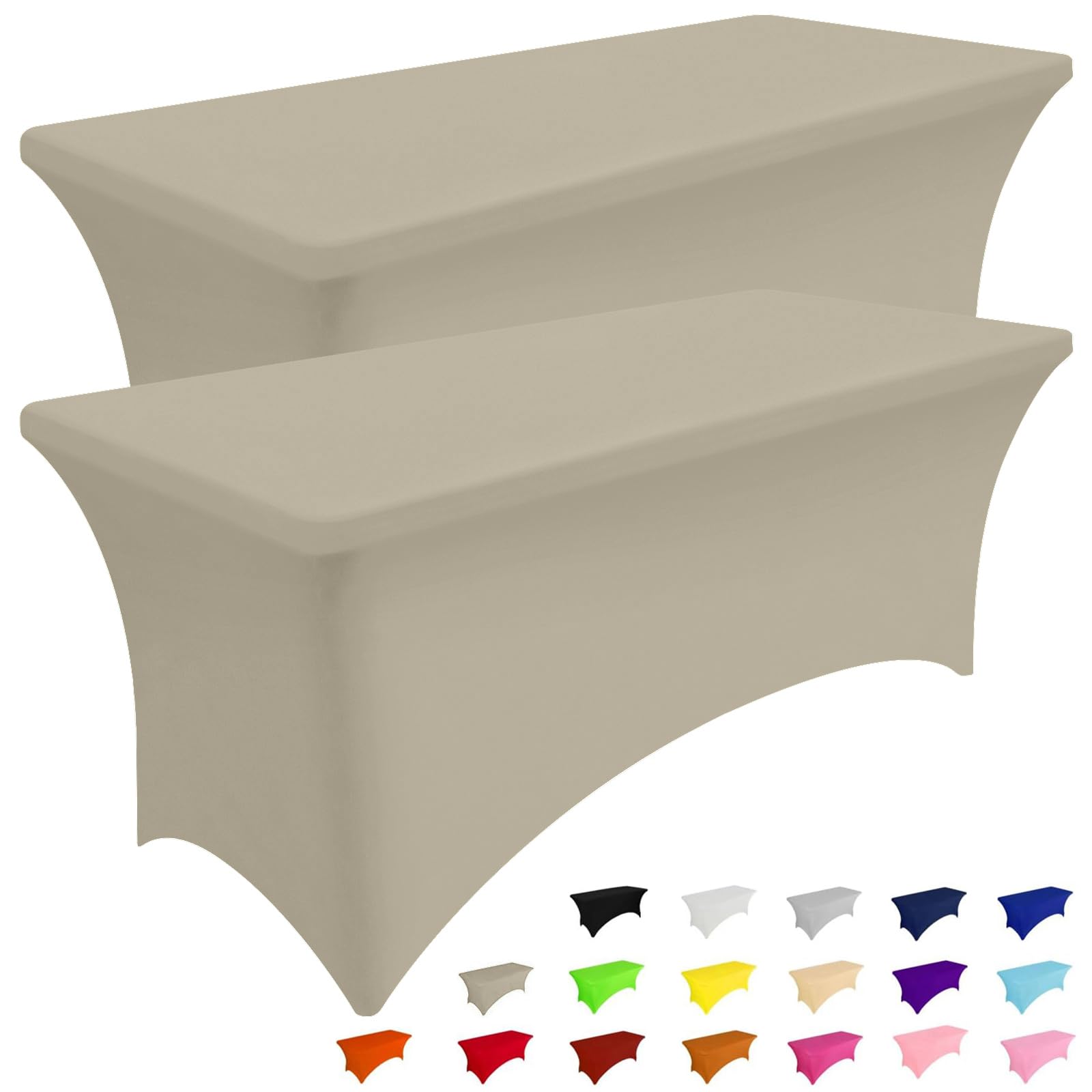 Smiry 2 Pack Spandex Table Cloth 5FT, Elastic Fitted Stretch Tablecloths, Washable and Wrinkle Free Rectangular Patio Table Cover for Outdoor, Wedding, Banquet (Taupe, 60Lx30Wx30H Inch)
