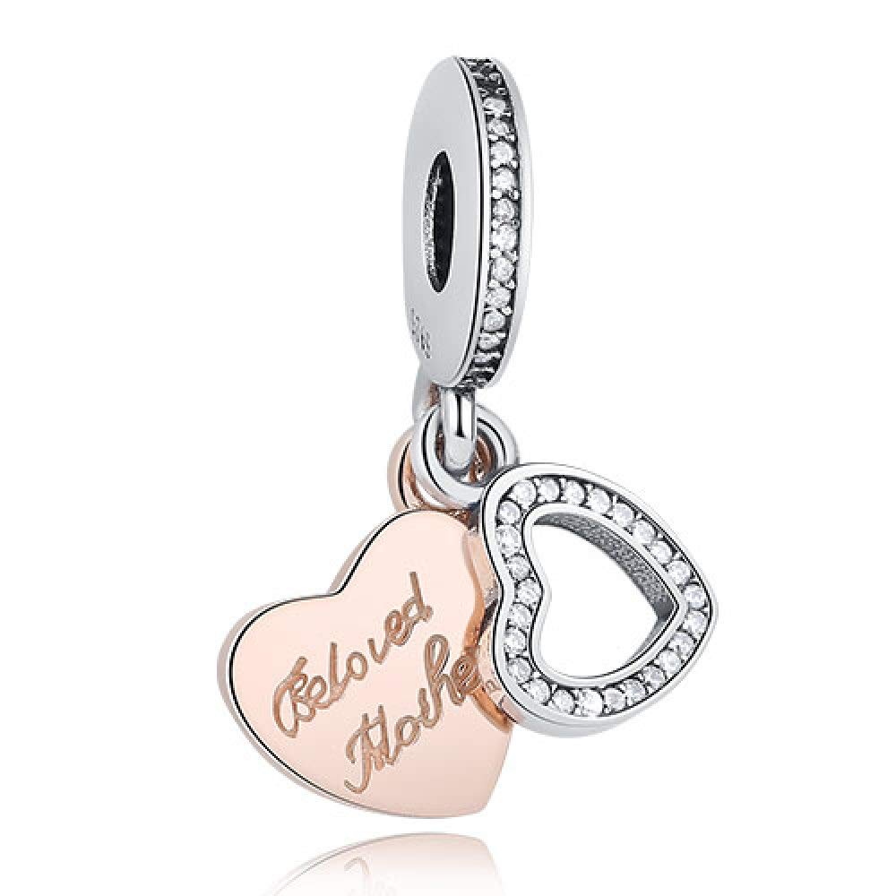 Bracciale con ciondoli Adatto Perline a Forma di Cuore d'Amore in Oro Rosa in Argento Sterling 925 per la creazione di Gioielli da Donna