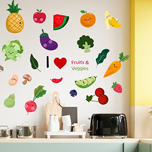 Cute Cartoon Fruits Vegetables Wall Decals, Kitchen Food Wall Sticker, Peel And Stick Removable, Wall Art Decoration For Kitchen Cabinet Locker Window Sticker Fruit Restaurant Refrigerator Dining Room Kids Room Wall Decor #TOP2