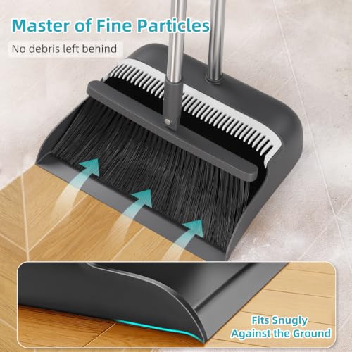 Image of MOPALL Broom with Dustpan Combo Set with 53 inch Long Handle Inc 2 Broom Heads