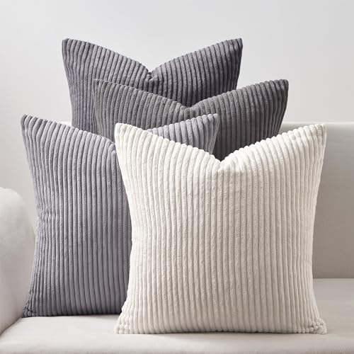 Image of Topfinel 55x55cm Gray Set of 4 Corduroy Pillow Covers Cushion Cover Decorative Cushion Cover Sofa Cushion Deco for Sofa Bedroom Living Room Balcony Children Gradient