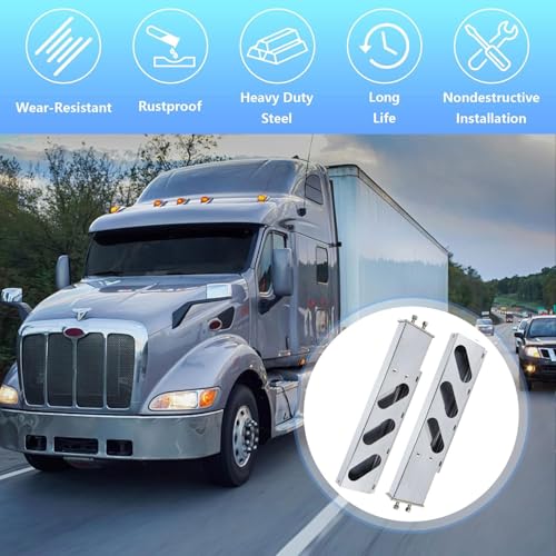 Image of Stainless Steel Mud Flap Hanger Set, 2.5 inch Bolt Spring, 2-1 /2 inch Bolt Spacing 30 inch Length Rear Bar with Oval Light Cutouts, Loaded with Aluminum Reflective Tapes for Semi Trucks