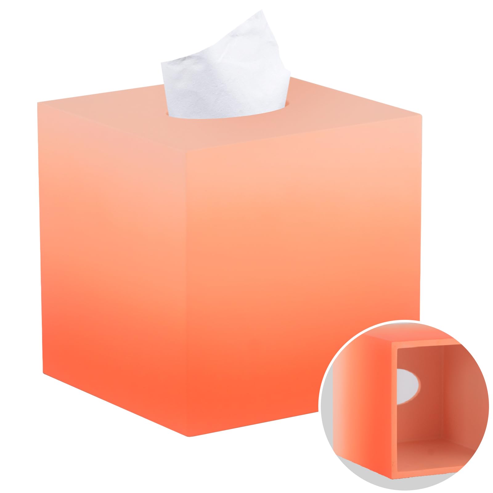 JUNGFORD Hand-Painted Gradient Resin Tissue Box Cover - Square Decorative Holder for Living Room, Office & Bathroom, Heavy-Duty Design with Vibrant Gradient Colors (Sunset Orange)