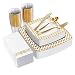 FOCUS LINE 175PCS Gold Plastic Disposable Dinnerware Set, Diamond Square Plastic Tableware include 25 Dinner Plates, 25 Salad Plates, 25 Napkins,25 Forks, 25 Knives, 25 Spoons, 25 Cups